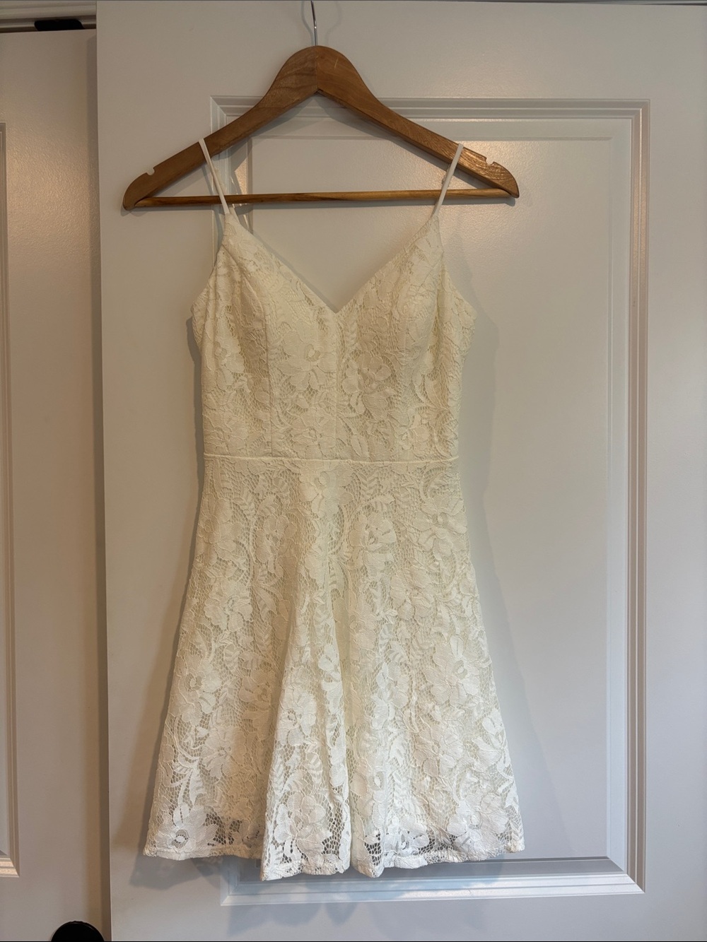 City Studio Cream Lace V-Neck Spaghetti Strap Mini Dress